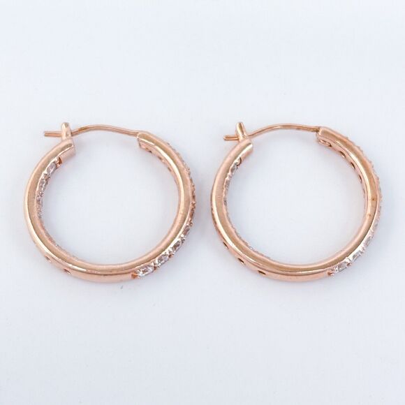 Sterling Silver 925 Rose Gold Tone 2cm Cubic Zirconia Hoop Earrings - Picture 3 of 8